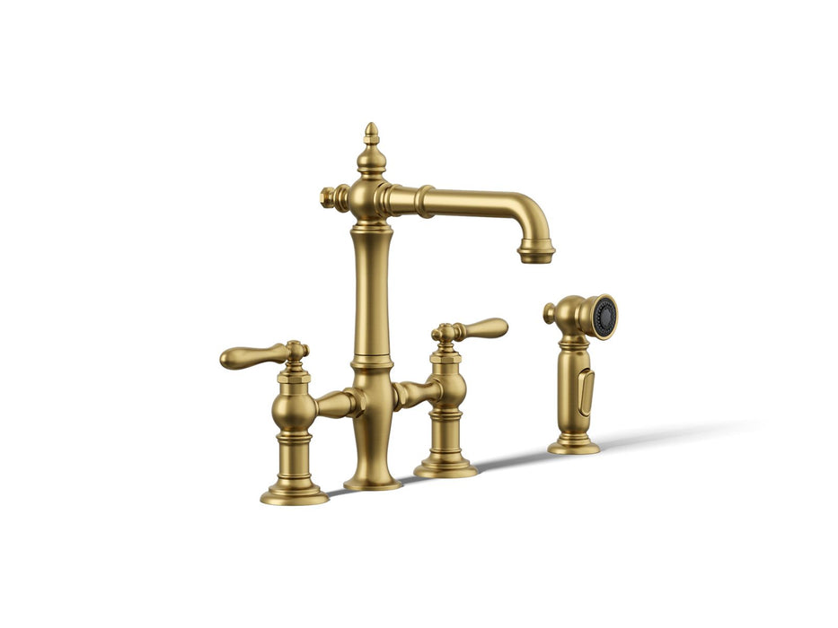 KOHLER K-76520-4 Artifacts Three-hole bridge bar sink faucet with side sprayer