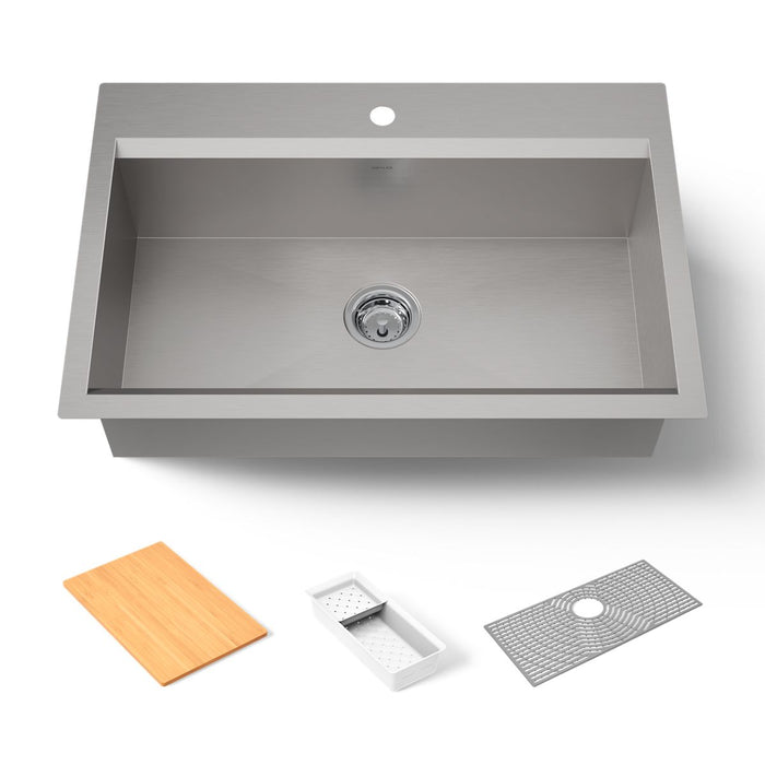Kohler Task 33" top-/undermount single-bowl workstation kitchen sink