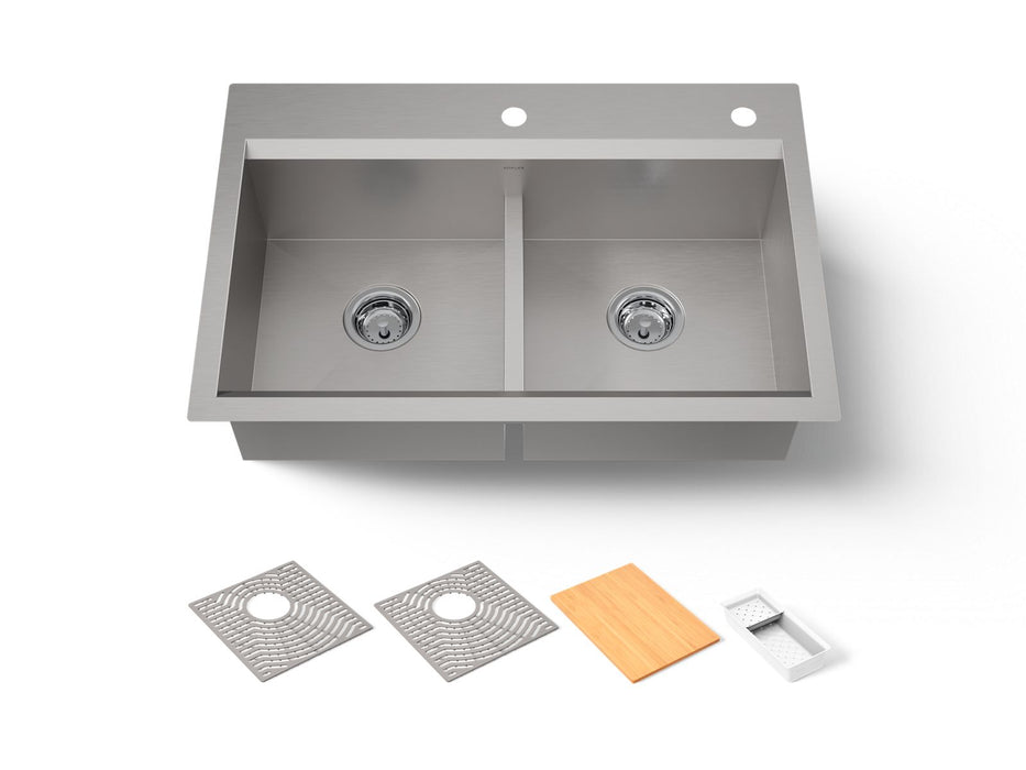 KOHLER K-80085-2PC Task Smart Divide 33" top-/undermount double-bowl workstation kitchen sink