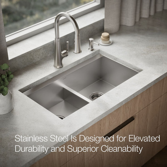 KOHLER K-80085-2PC Task Smart Divide 33" top-/undermount double-bowl workstation kitchen sink