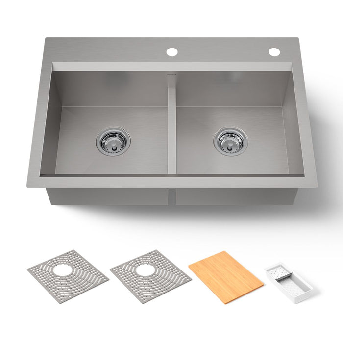 KOHLER K-80085-2PC Task Smart Divide 33" top-/undermount double-bowl workstation kitchen sink