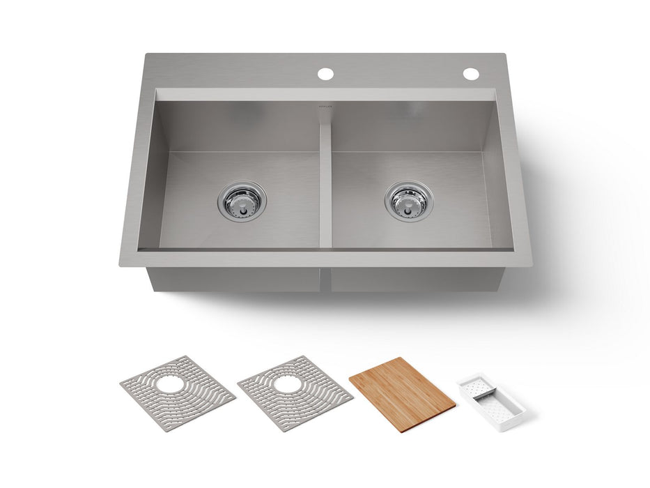 KOHLER K-80085-2PC Task Smart Divide 33" top-/undermount double-bowl workstation kitchen sink