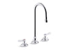 Kohler K-800T70-4ANL Triton Bowe 0.5 gpm widespread bathroom sink faucet with laminar flow, gooseneck spout and lever handles, drain not included