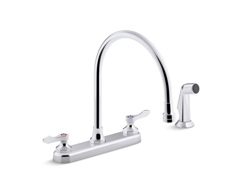 Kohler K-810T71-4AFA Triton 1.8 gpm kitchen sink faucet with 9-5/16" gooseneck spout, matching finish sidespray, aerated flow and wristblade handles