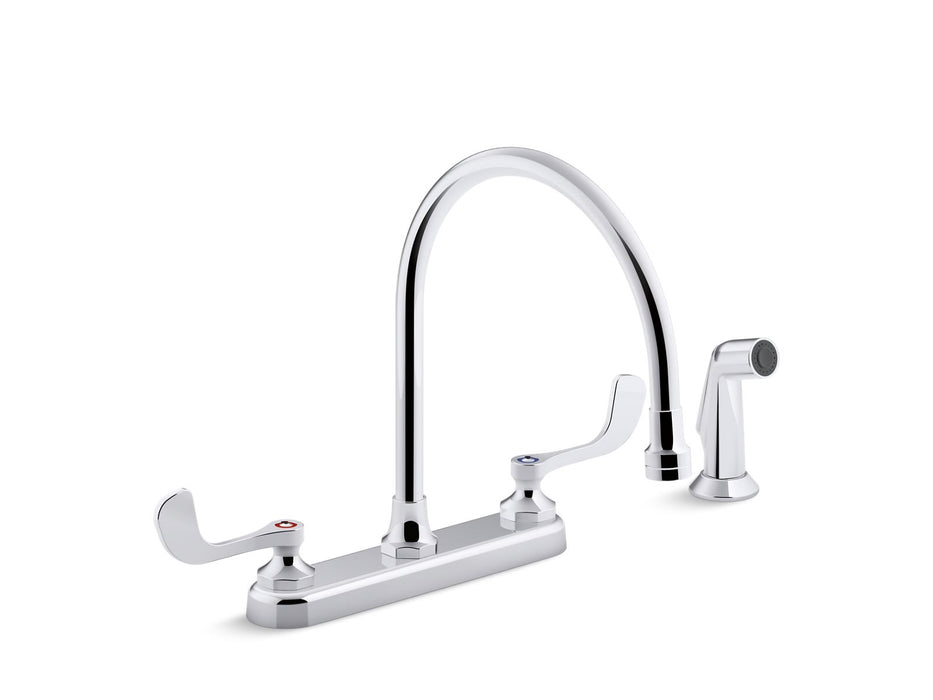 Kohler K-810T71-5AFA Triton 1.8 gpm kitchen sink faucet with 9-5/16" gooseneck spout, matching finish sidespray, aerated flow and wristblade handles