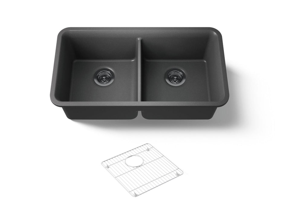 KOHLER K-8199 Cairn 33-1/2" undermount double-bowl kitchen sink, matte graphite