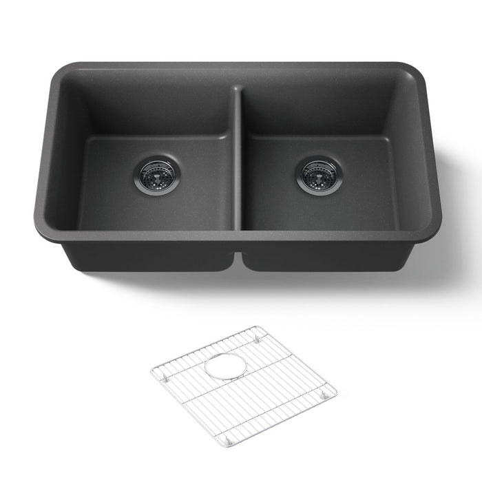 KOHLER K-8199 Cairn 33-1/2" undermount double-bowl kitchen sink, matte graphite - view 5