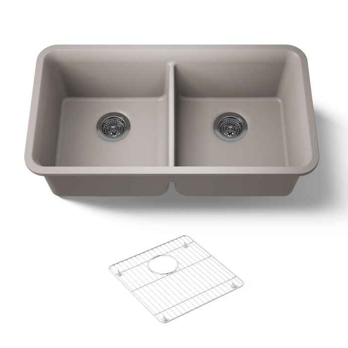 KOHLER K-8199 Cairn 33-1/2" undermount double-bowl kitchen sink, matte taupe - view 5