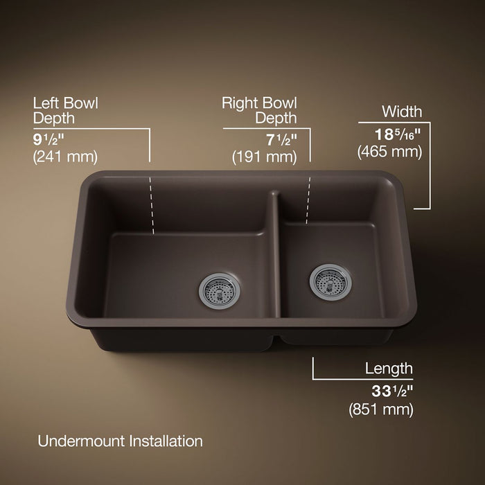 KOHLER Cairn 33-1/2" undermount double-bowl kitchen sink