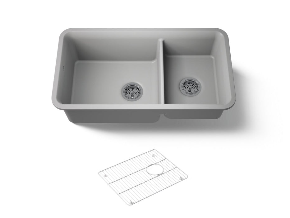 KOHLER K-8204 Cairn 33-1/2" undermount double-bowl kitchen sink, matte grey