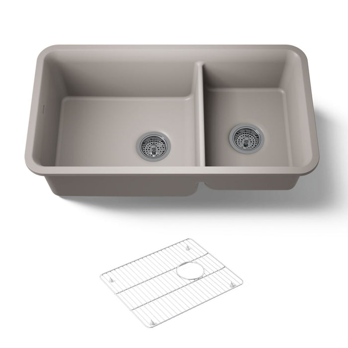 KOHLER K-8204 Cairn 33-1/2" undermount double-bowl kitchen sink, matte taupe - view 5