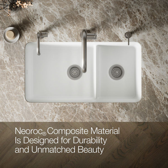 KOHLER K-8204 Cairn 33-1/2" undermount double-bowl kitchen sink, matte white - view 4