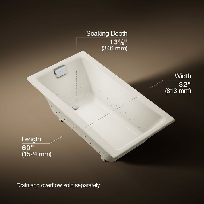 KOHLER K-852-GH96 Tea-for-Two 60" x 32" drop-in Heated BubbleMassage air bath