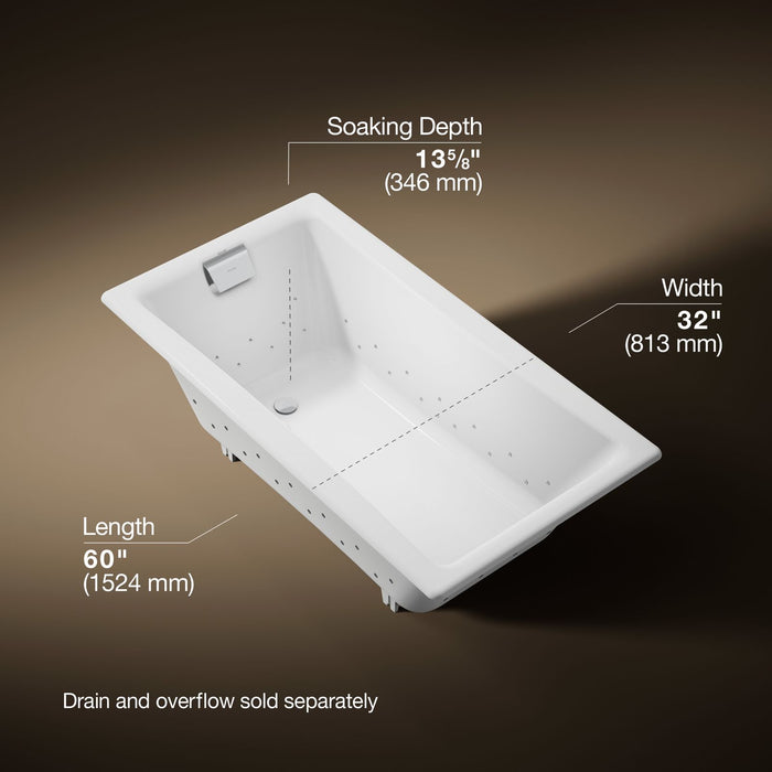 KOHLER K-852-GH0 Tea-for-Two 60" x 32" drop-in Heated BubbleMassage air bath
