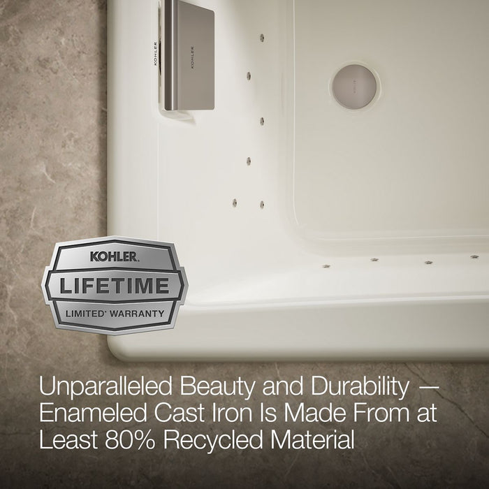 KOHLER K-852-GH96 Tea-for-Two 60" x 32" drop-in Heated BubbleMassage air bath, biscuit - view 5