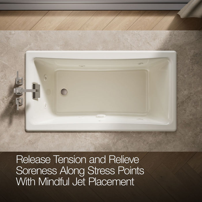 KOHLER K-852-JH Tea-for-Two 60" x 32" drop-in/undermount whirlpool bath, biscuit - view 5