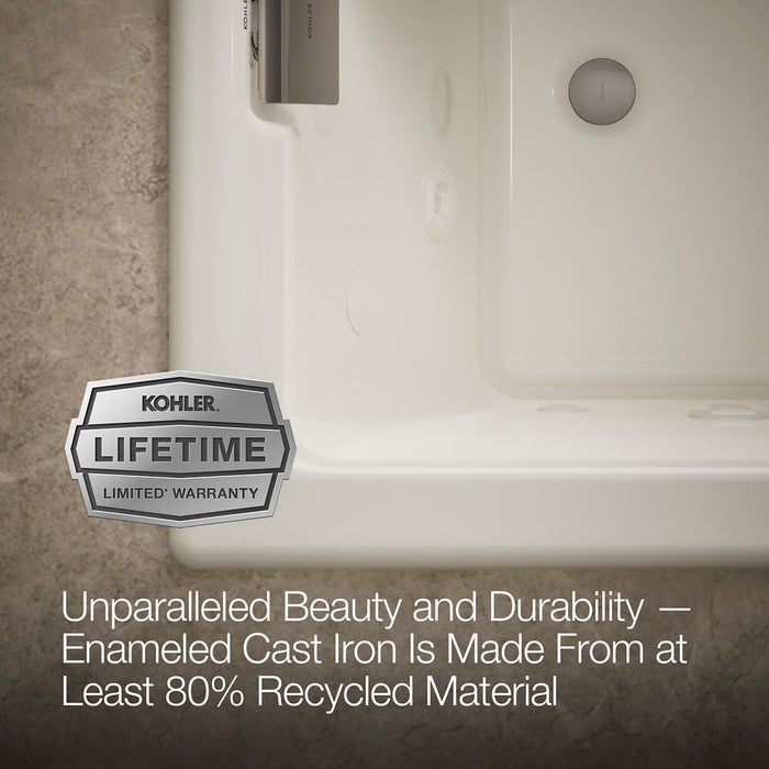 KOHLER K-856-AH Tea-for-Two 66" x 36" drop-in Effervescence whirlpool bath, biscuit - view 4