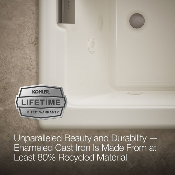 KOHLER K-856-JH Tea-for-Two 66" x 36" drop-in/undermount whirlpool bath, biscuit - view 5