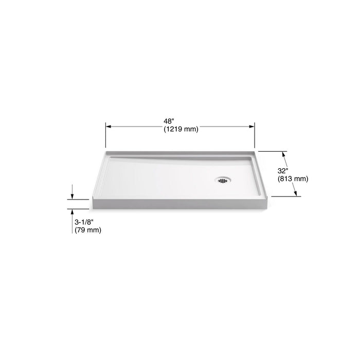 KOHLER K-8638 Rely 48" x 32" alcove shower base, right drain
