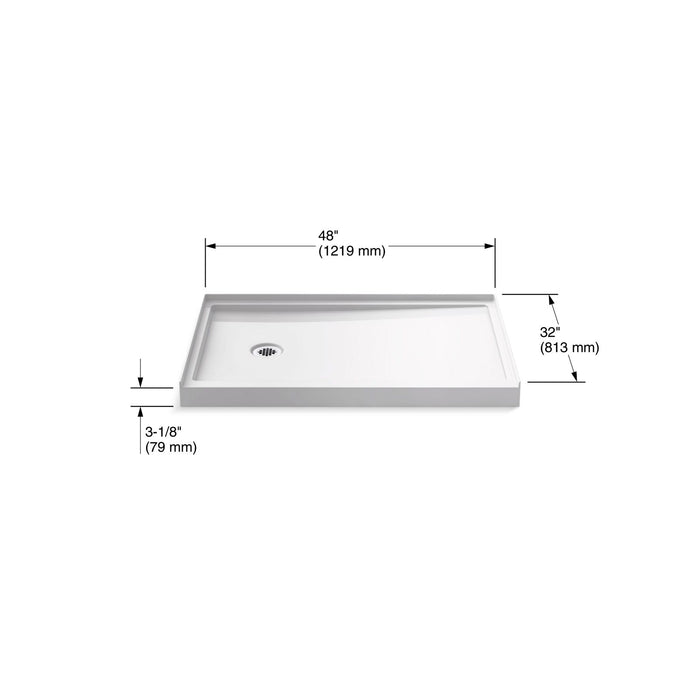KOHLER K-8639 Rely 48" x 32" alcove shower base, left drain