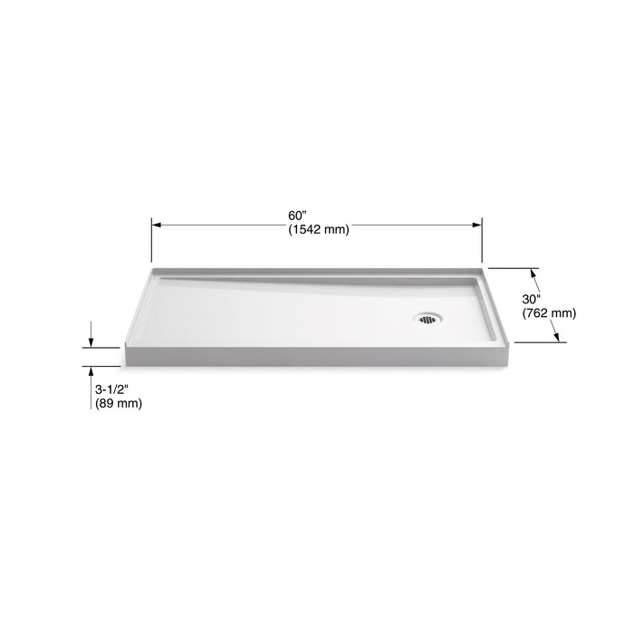 KOHLER K-8642 Rely 60" x 30" alcove shower base, right drain