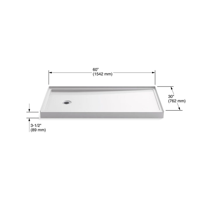 KOHLER K-8643 Rely 60" x 30" alcove shower base, left drain