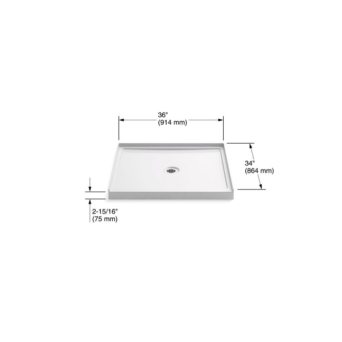 KOHLER K-8644 Rely 36" x 34" alcove shower base, center drain