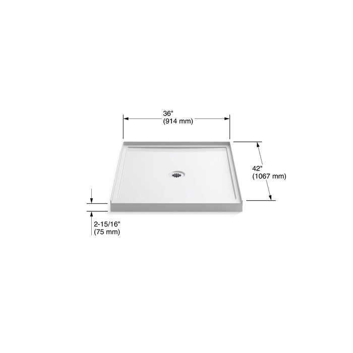 KOHLER K-8647 Rely 36" x 42" alcove shower base, center drain