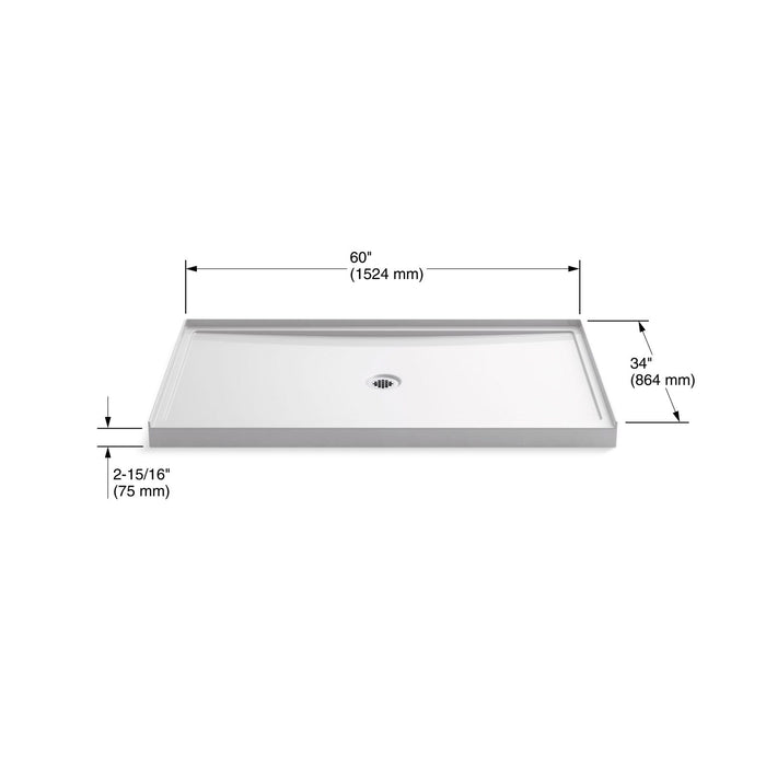 KOHLER K-8649 Rely 60" x 34" alcove shower base, center drain