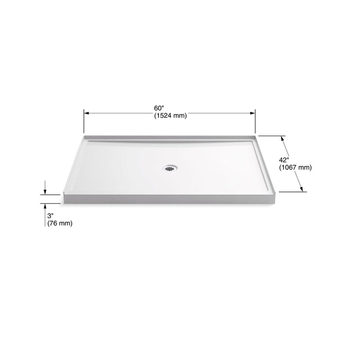 KOHLER K-8659 Rely 60" x 42" alcove shower base, center drain