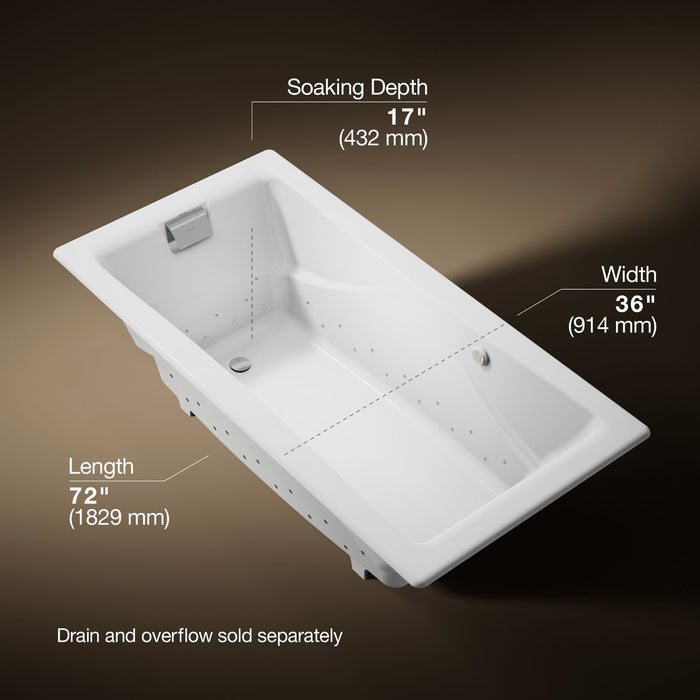 KOHLER K-865-GH0 Tea-for-Two 71-3/4" x 36" drop-in Heated BubbleMassage air bath