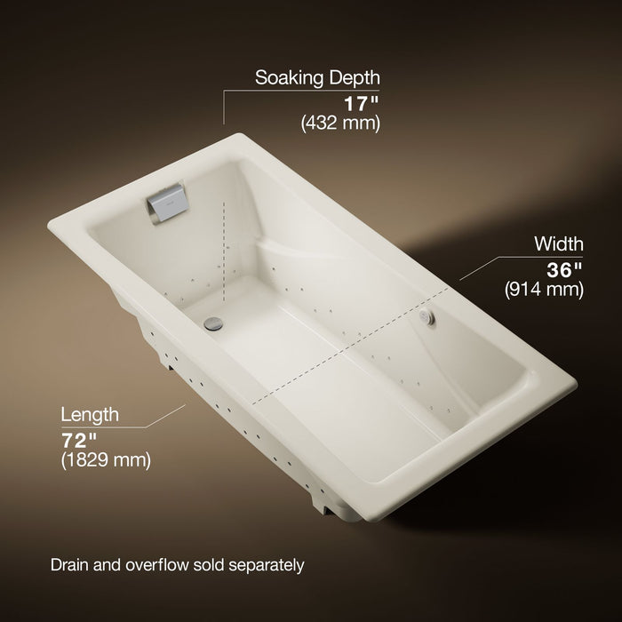 KOHLER K-865-GH96 Tea-for-Two 71-3/4" x 36" drop-in Heated BubbleMassage air bath