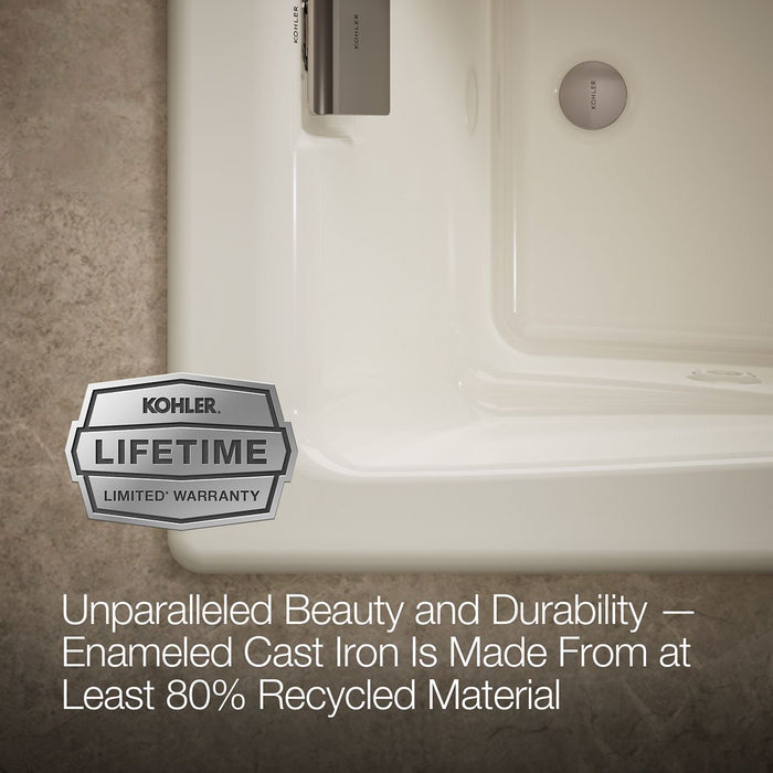 KOHLER K-865-JHD Tea-for-Two 71-3/4" x 36" drop-in/undermount whirlpool bath, biscuit - view 5