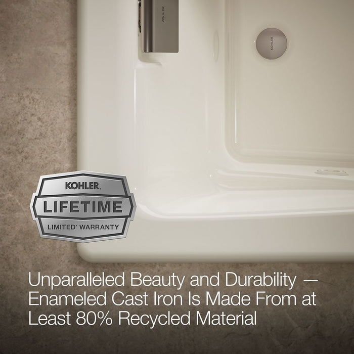 KOHLER K-865-JHM Tea-for-Two 71-3/4" x 36" drop-in/undermount whirlpool bath, biscuit - view 5