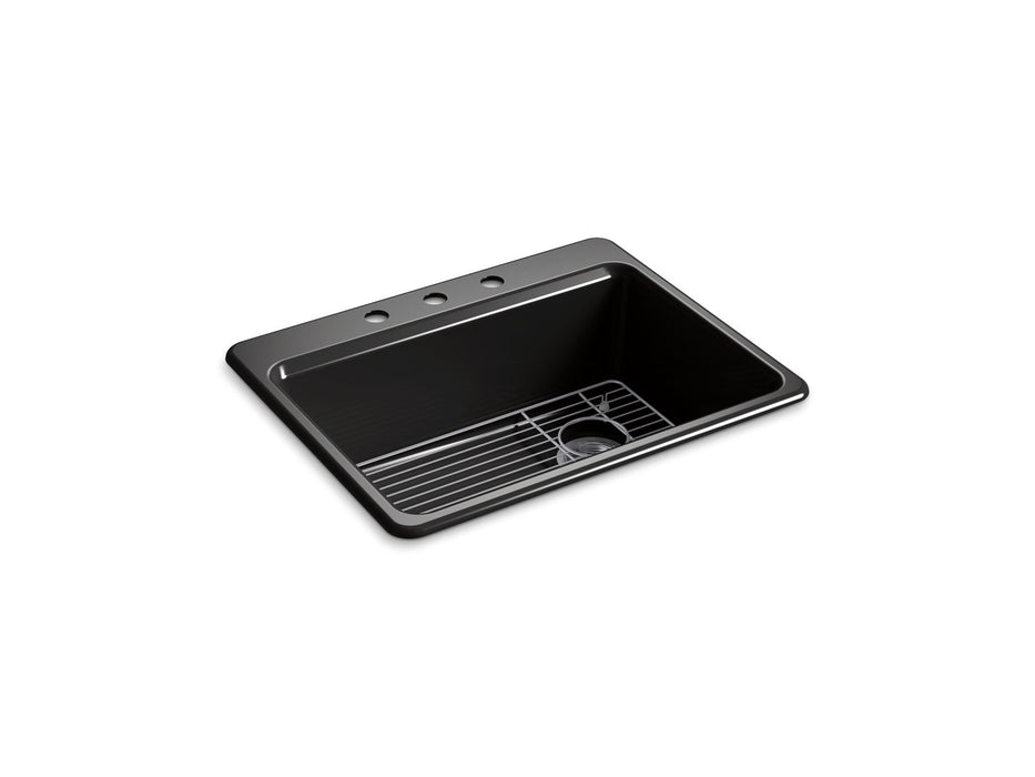 KOHLER K-8668-3A1 Riverby 27" top-mount single-bowl kitchen sink, black black