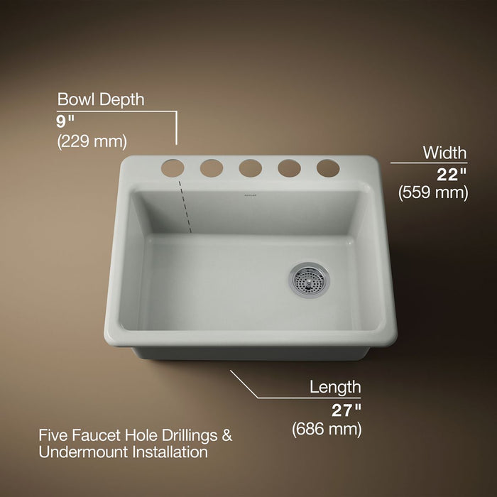 KOHLER K-8668-5UA1 Riverby 27" undermount single-bowl kitchen sink