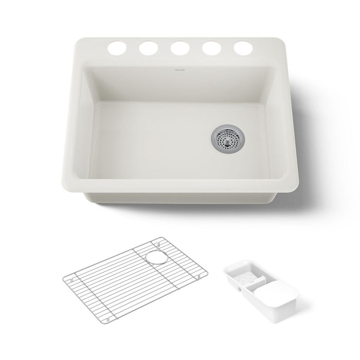 KOHLER K-8668-5UA2 Riverby 27" undermount single-bowl workstation kitchen sink, biscuit - view 5