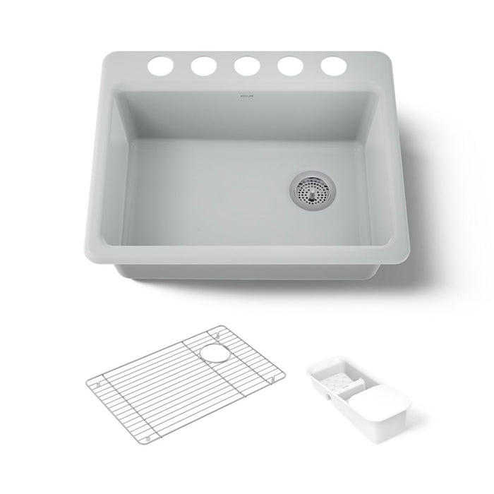 KOHLER K-8668-5UA2 Riverby 27" undermount single-bowl workstation kitchen sink, ice grey - view 5