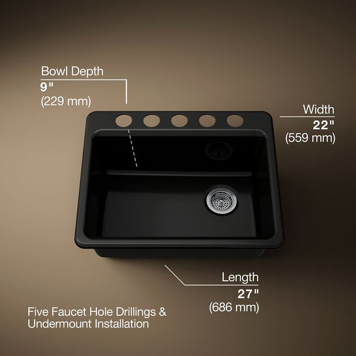 Kohler Riverby 27" undermount single-bowl workstation kitchen sink