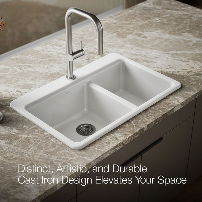 Kohler Riverby 33" top-mount double-bowl workstation kitchen sink