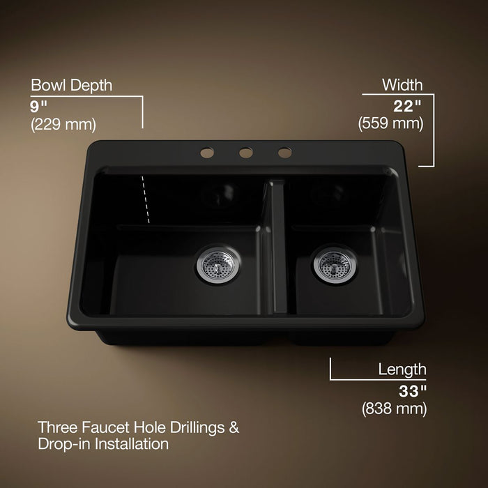 Kohler Riverby 33" top-mount double-bowl workstation kitchen sink