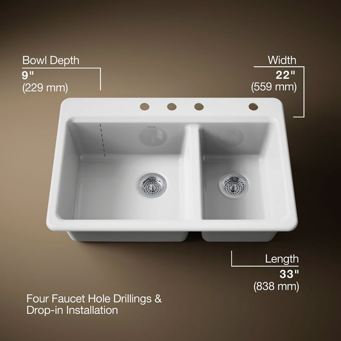 KOHLER K-8669-4A1 Riverby 33" top-mount double-bowl kitchen sink