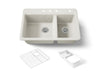 KOHLER K-8669-4A2 Riverby 33" top-mount double-bowl workstation kitchen sink, biscuit