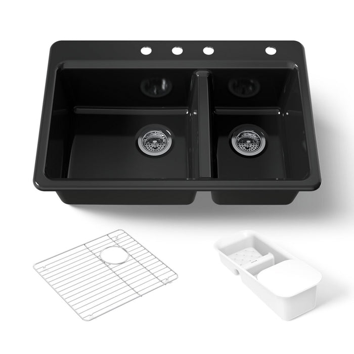 KOHLER K-8669-4A2 Riverby 33" top-mount double-bowl workstation kitchen sink, black black - view 5