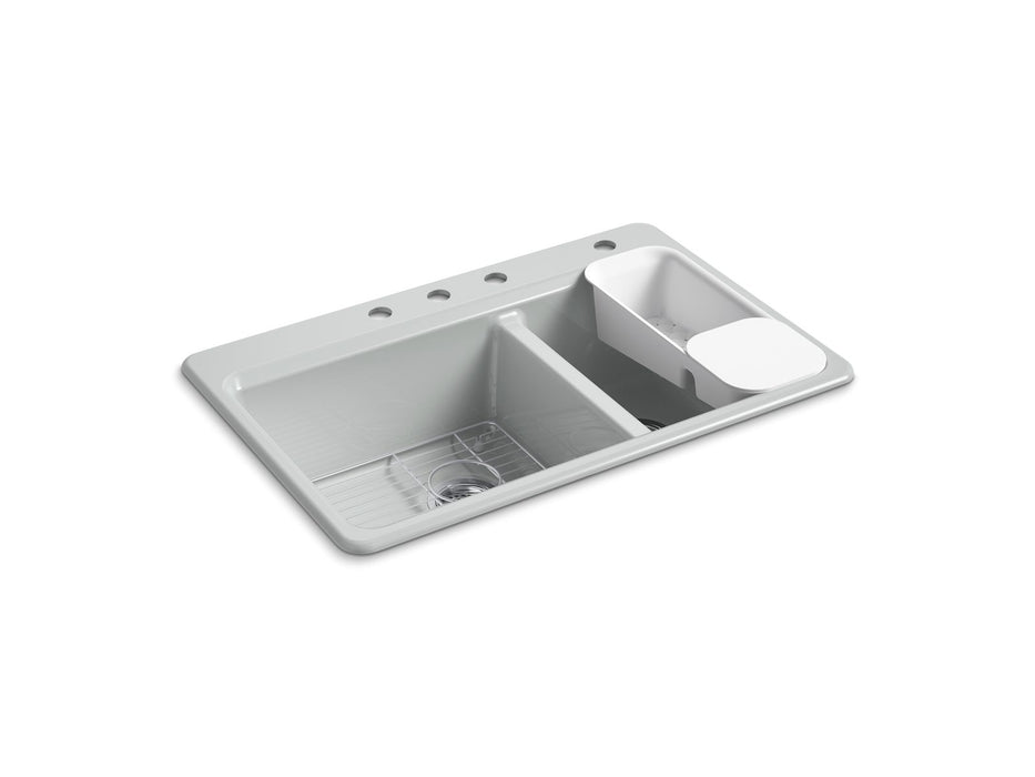 KOHLER K-8669-4A2 Riverby 33" top-mount double-bowl workstation kitchen sink, ice grey