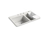 KOHLER K-8669-4A2 Riverby 33" top-mount double-bowl workstation kitchen sink, sea salt