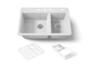 KOHLER K-8669-4A2 Riverby 33" top-mount double-bowl workstation kitchen sink, white