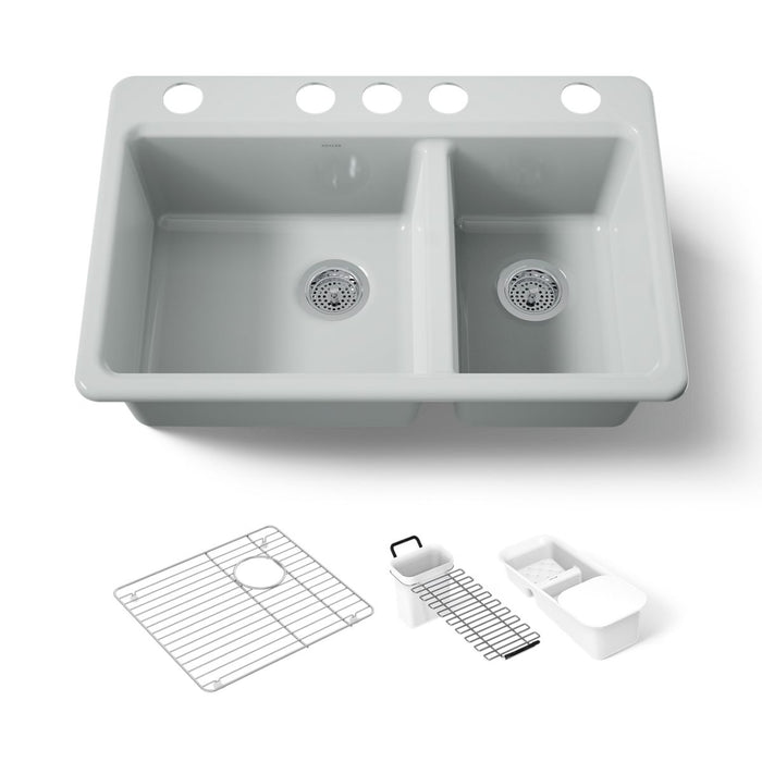 KOHLER K-8669-5UA3 Riverby 33" undermount double-bowl workstation kitchen sink, ice grey - view 5