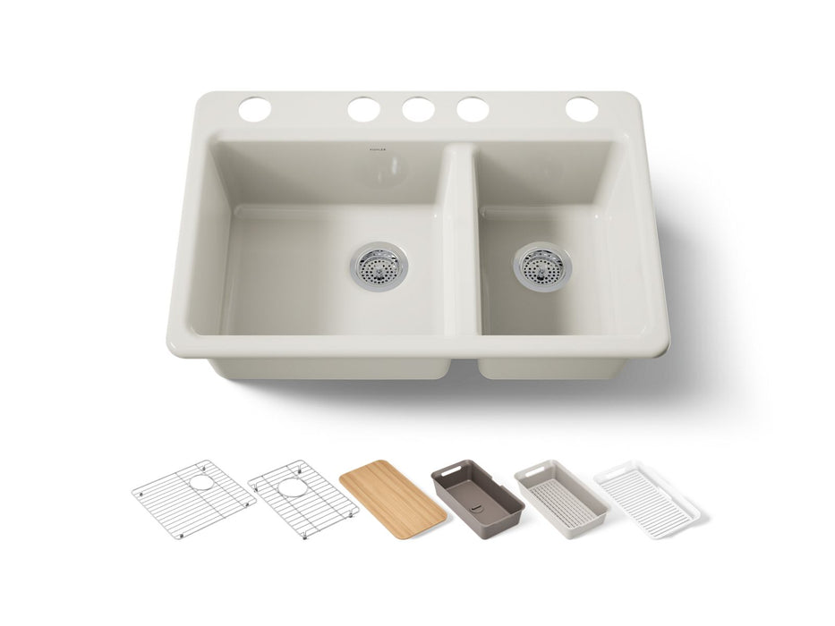 KOHLER K-8669-5UPC Riverby 33" undermount double-bowl workstation kitchen sink