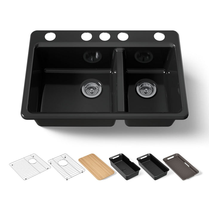 KOHLER K-8669-5UPC Riverby 33" undermount double-bowl workstation kitchen sink